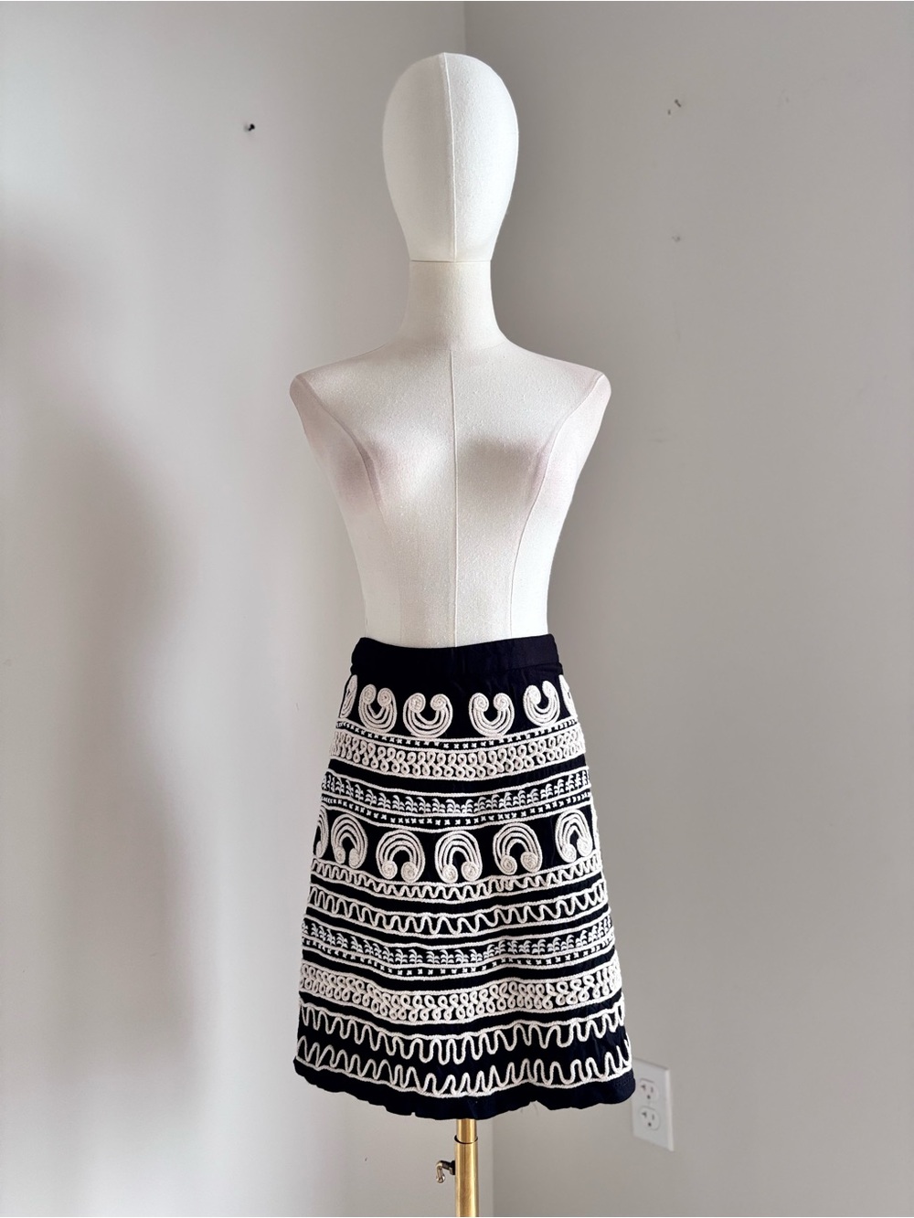 Desigual Black White Rope Soutache Embroidered Mini Skirt Side Zip Size XS